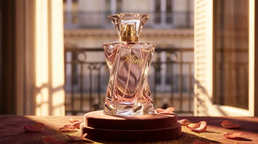 Grok AI text to video demo showing a perfume product scene generated from a written prompt